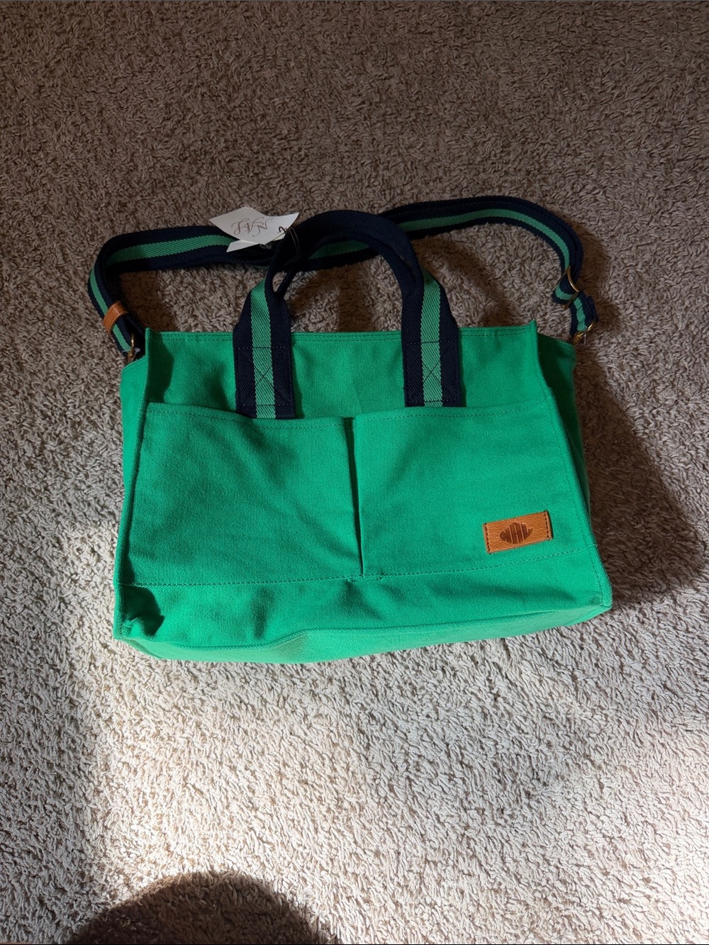 NWT Multi Compartment Canvas Tote Bag Kelly Green